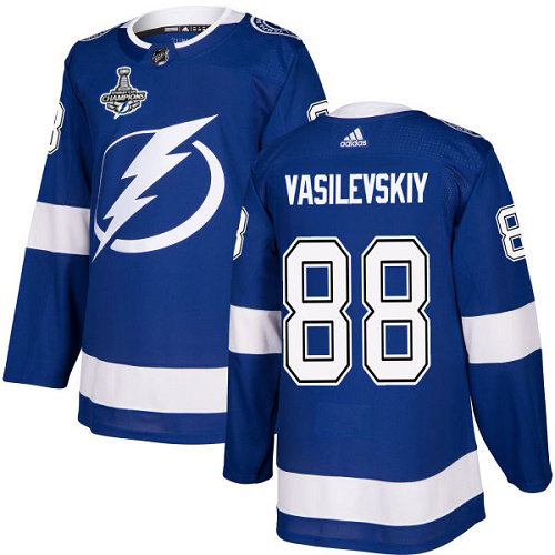 Men Adidas Tampa Bay Lightning #88 Andrei Vasilevskiy Blue Home Authentic 2020 Stanley Cup Champions Stitched NHL Jersey